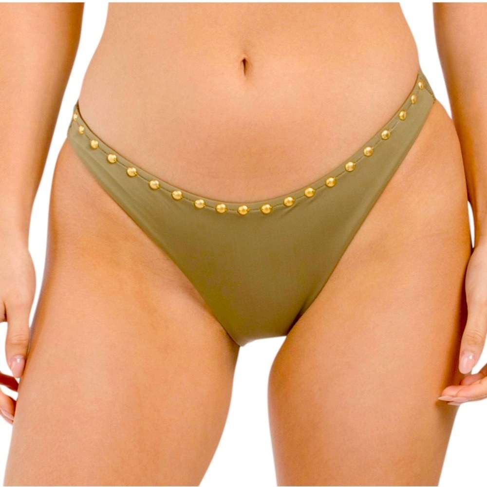 ViX by Paula Hermanny green bikini bottom with gold stud accents. NWT